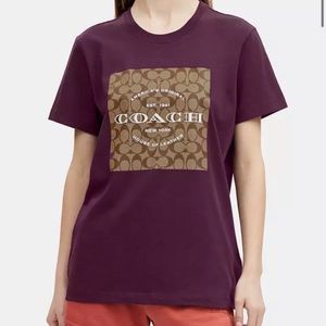 New Coach Beet Signature T Shirt In Organic Cotton